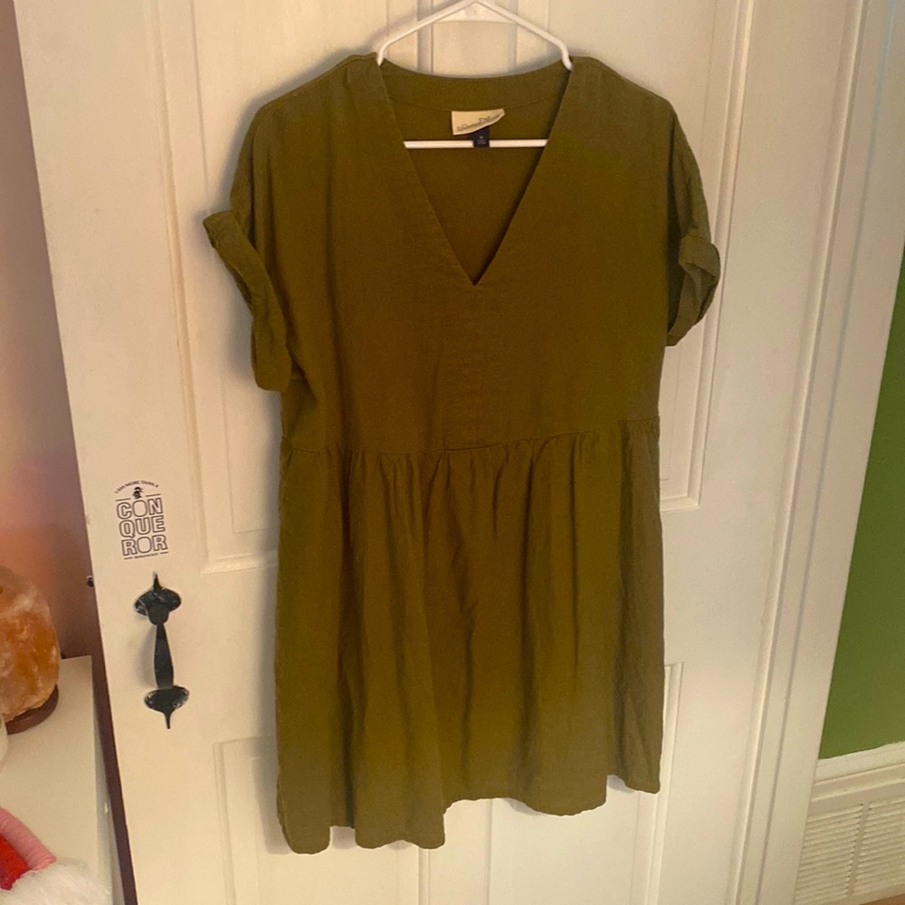 Army Green V-neck Universal Thread Dress